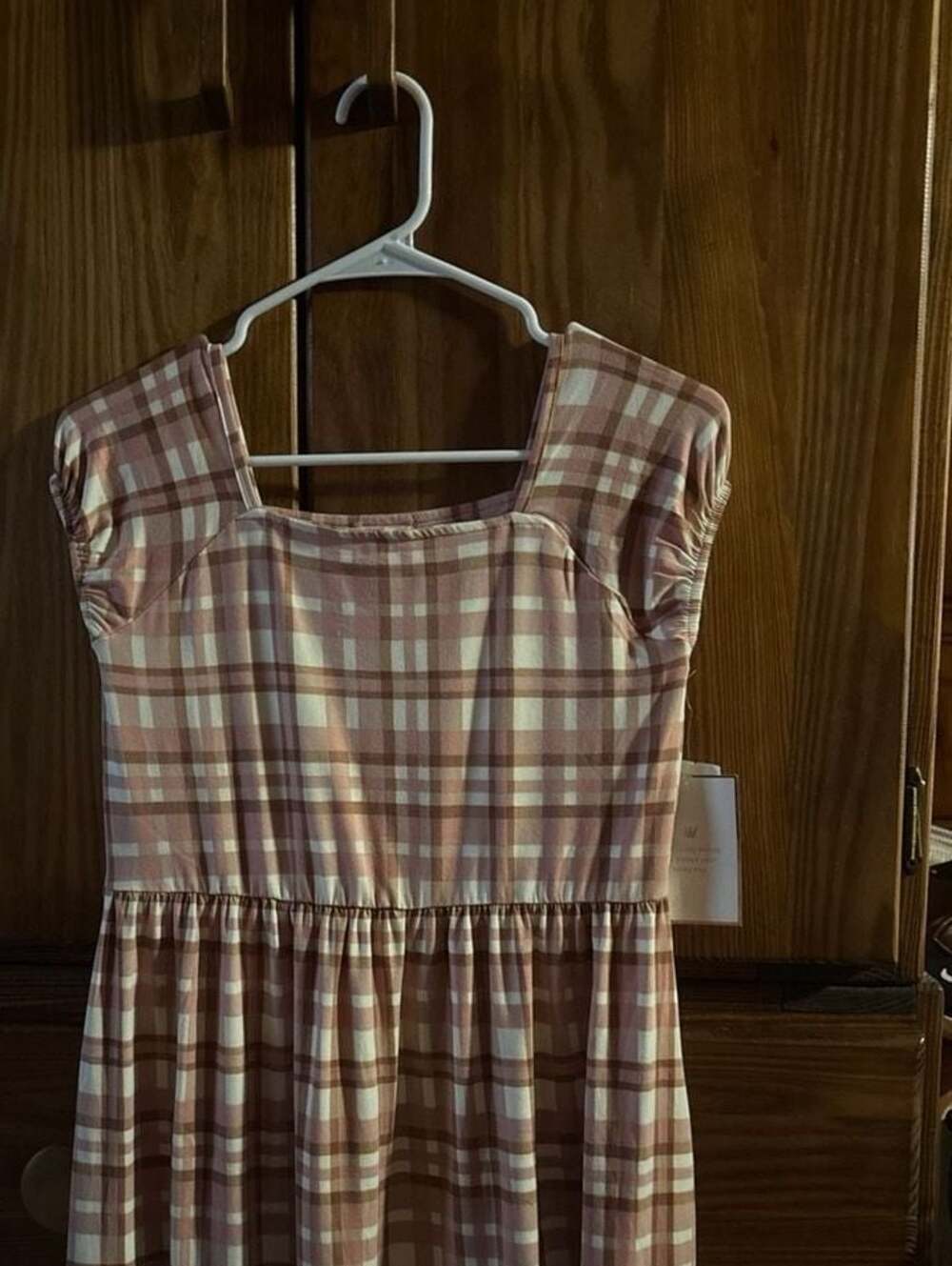 Lucky Penny Girls NWT Pink and Brown Plaid Square Neck Tiered Ruffle Hem Dress